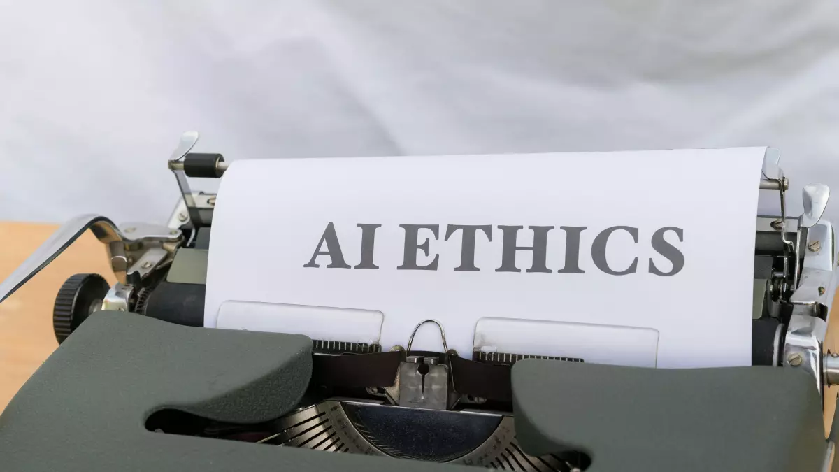 A vintage typewriter with a piece of paper that says "AI ETHICS"