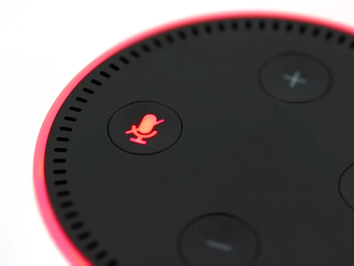 Close up view of Amazon Echo's red light.