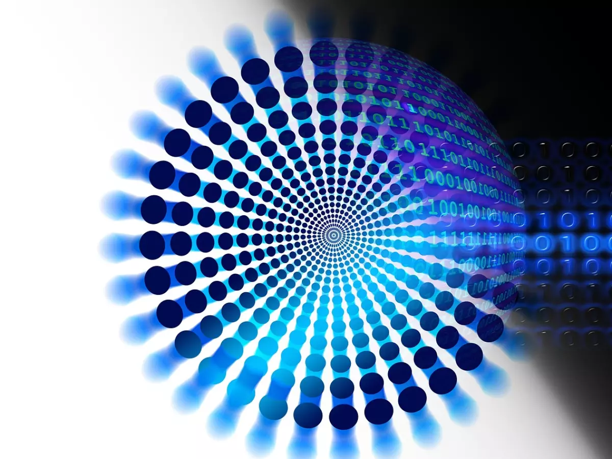 Abstract image of circles and binary code in a bright blue color scheme. The image is a metaphor for data shuffling in big data processing.