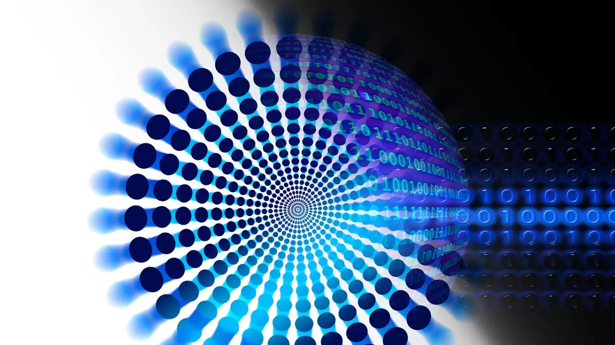 Abstract image of circles and binary code in a bright blue color scheme. The image is a metaphor for data shuffling in big data processing.