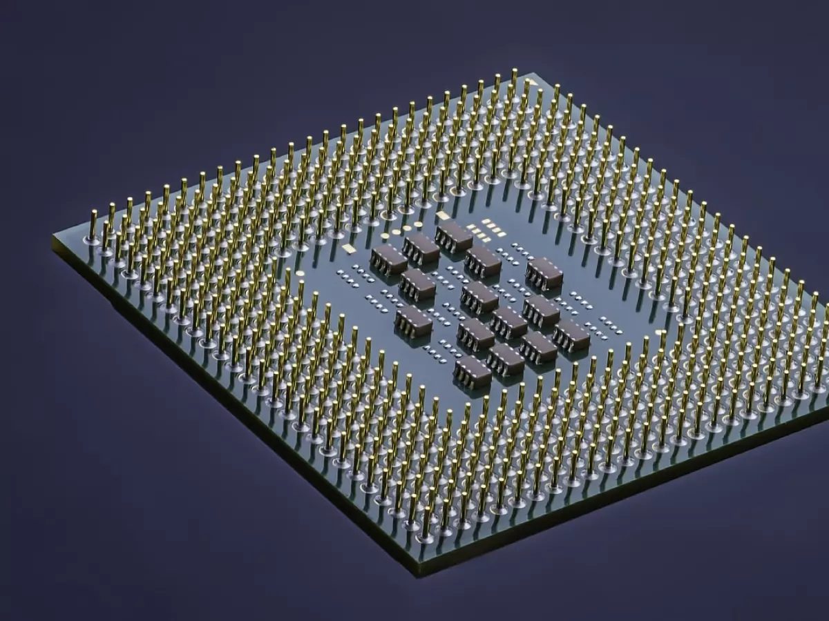 A close-up shot of a computer processor chip on a dark background.