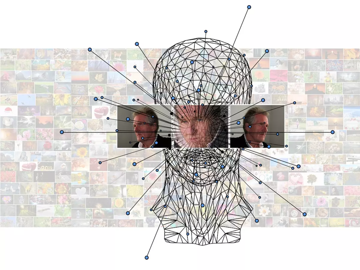 A wireframe head connected to multiple smaller images representing models in machine learning.