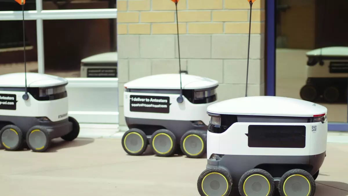 Multiple delivery robots on a sidewalk