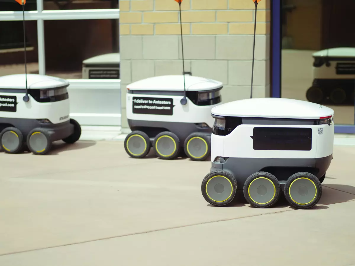 Multiple delivery robots on a sidewalk