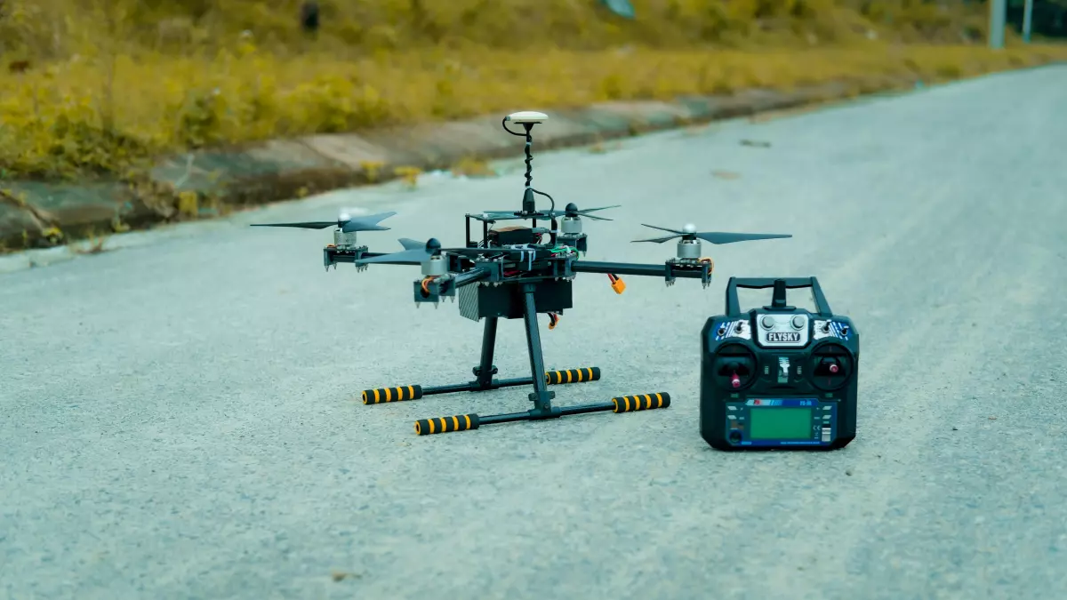 A drone with sensors and a remote control.