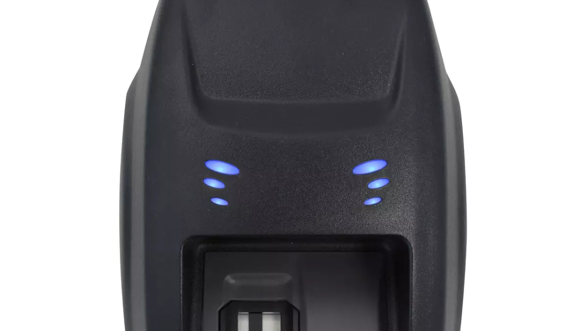 A close-up of a fingerprint scanner.