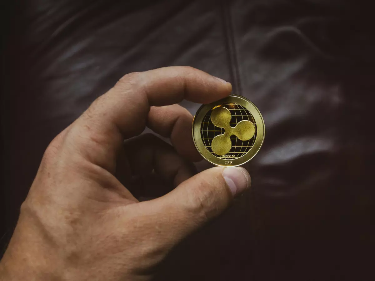 Hand holding a cryptocurrency coin.