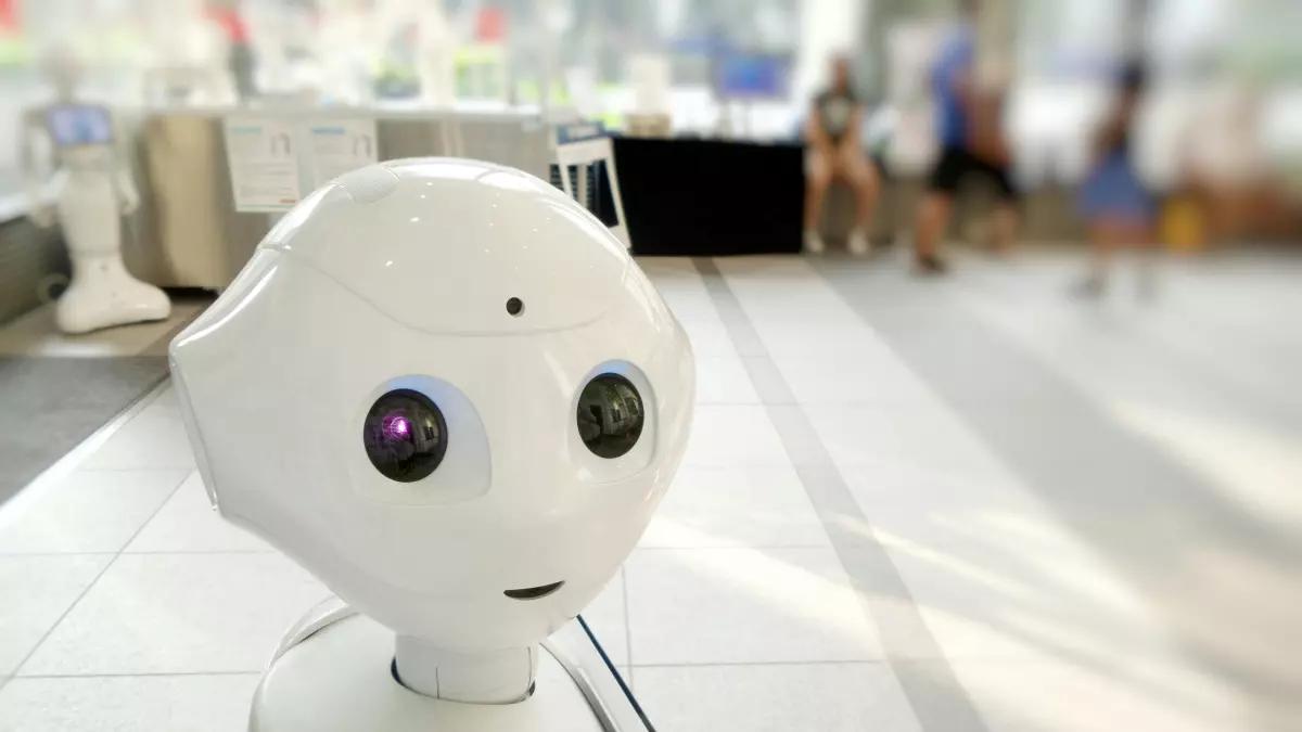 Close-up of a white humanoid robot