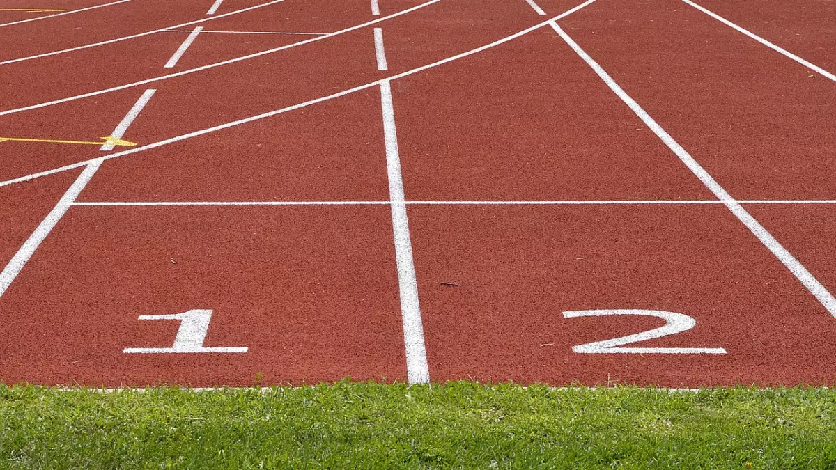 A close up of a running track with numbers 1 and 2 visible.