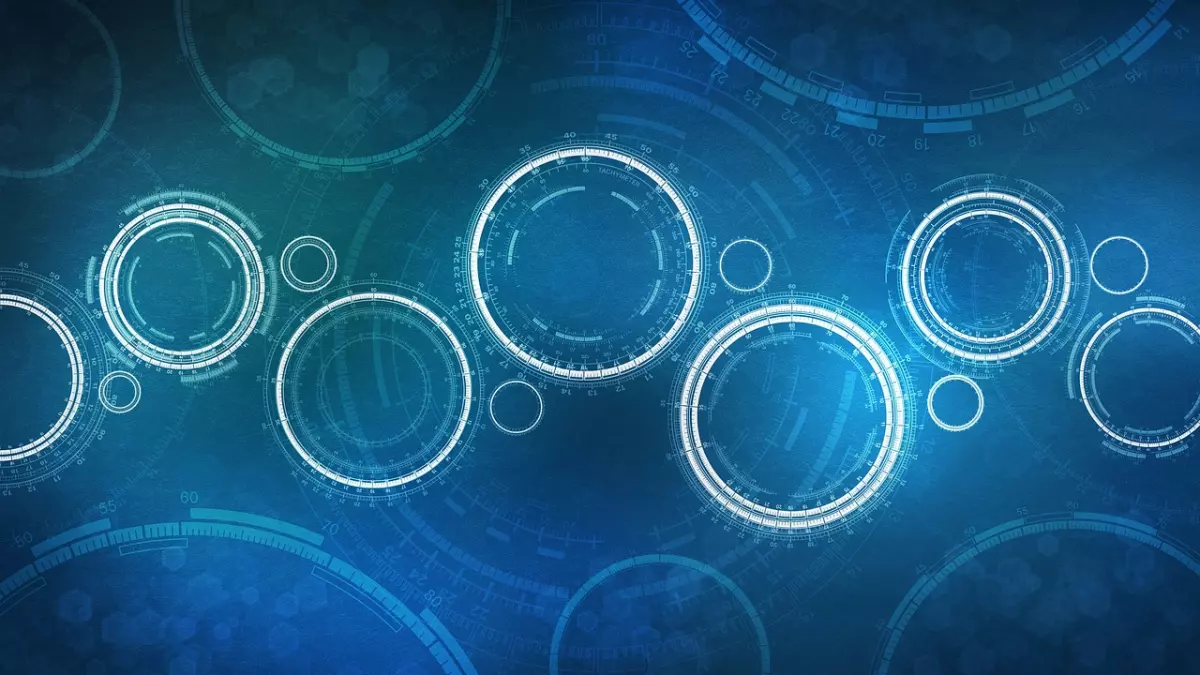 Abstract background with glowing circles and lines, reminiscent of a technological network.