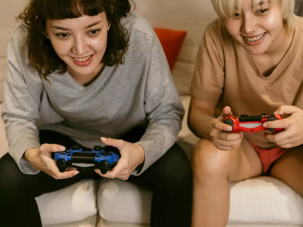 Two people playing a video game together.